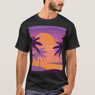 Camiseta Paisaje panorámico: puesta de sol con palmeras.