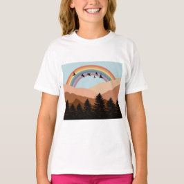 Camiseta Paisaje Resumen Árboles forestales Arcoiris y Aves