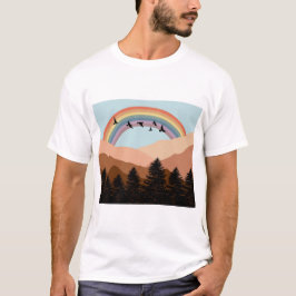 Camiseta Paisaje Resumen Árboles forestales Arcoiris y Aves