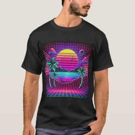 Camiseta Paisaje retro colorido con palmeras