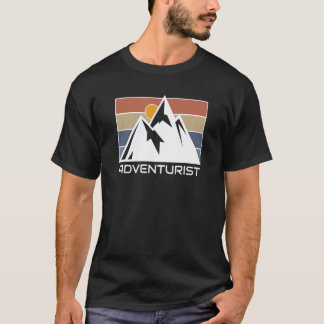 Camiseta paisaje retro montaña nieve puesta de sol senderis