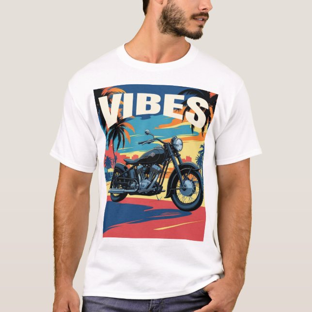 Camiseta Paisaje retro para motocicletas "Vibes" (Anverso)