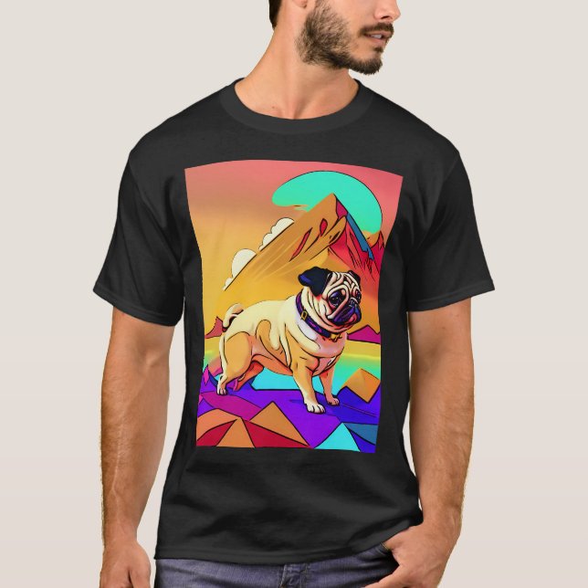 Camiseta Paisaje Retro Pug 2 (Anverso)