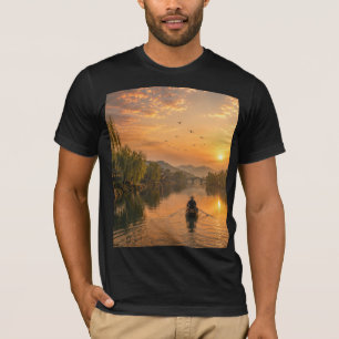 Camiseta Paisaje ribereño moderno a tinta lavada