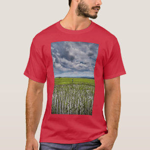 Camiseta paisaje rural indonesio campos de arroz hasta dond