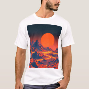 Camiseta Paisaje sinthwave con montañas Neon