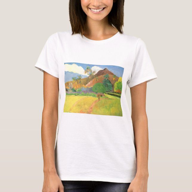 Camiseta Paisaje tahitiano, montañas Tahiti, Paul Gauguin (Anverso)