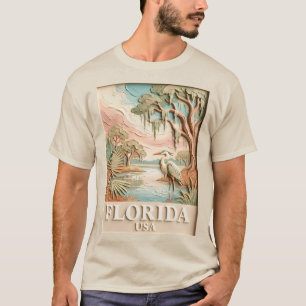 Camiseta Paisaje Textura de Aves de la Fauna de los Evergla