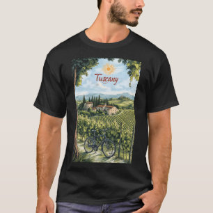 Camiseta Paisaje toscano con viñedos y bicicleta