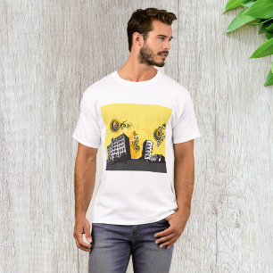 Camiseta Paisaje urbano amarillo y gris abstracto retro