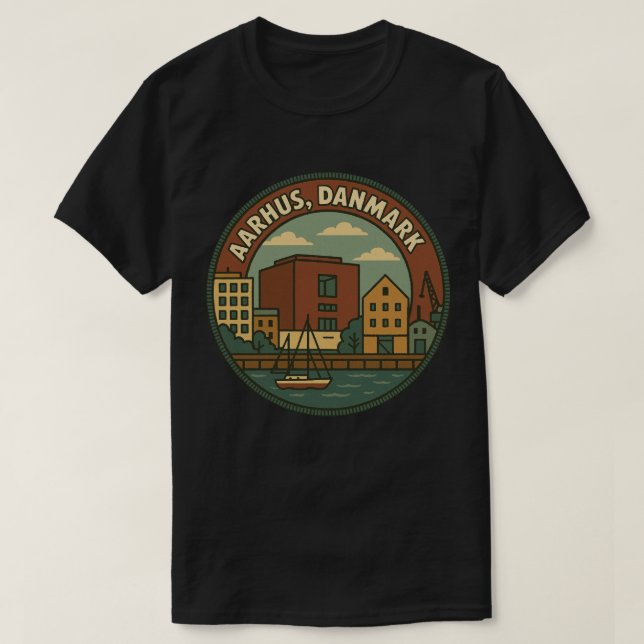 Camiseta Paisaje urbano de Aarhus Dinamarca (Diseño del anverso)