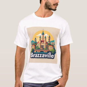 Camiseta Paisaje urbano de Brazzaville con catedral históri