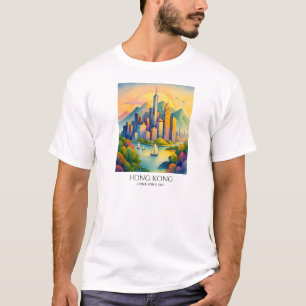 Camiseta Paisaje urbano de Hong Kong en acuarela   Viajes