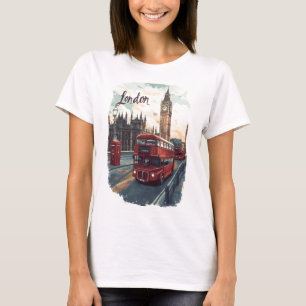 Camiseta Paisaje urbano de Londres con autobús de dos pisos