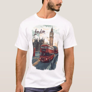 Camiseta Paisaje urbano de Londres con autobús de dos pisos
