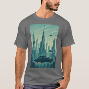 Camiseta "Paisaje urbano futurista con coches voladores - r