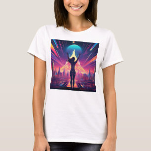 Camiseta Paisaje urbano futurista con silueta neón