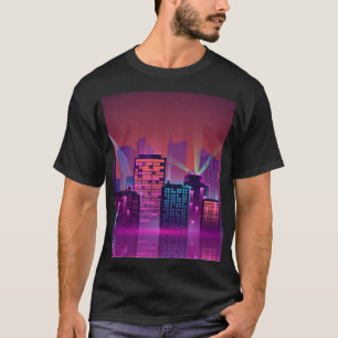 Camiseta Paisaje urbano nocturno brillante, vintage.
