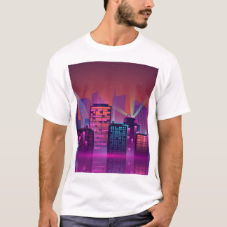 Camiseta Paisaje urbano nocturno brillante, vintage.