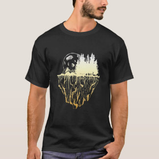 Camiseta Paisaje Volador Con Bosque De Montañas Y Luna