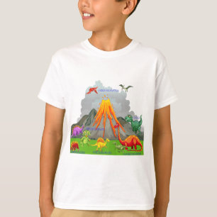 Camiseta paisajes prehistóricos dinosaurios volcanes montañ