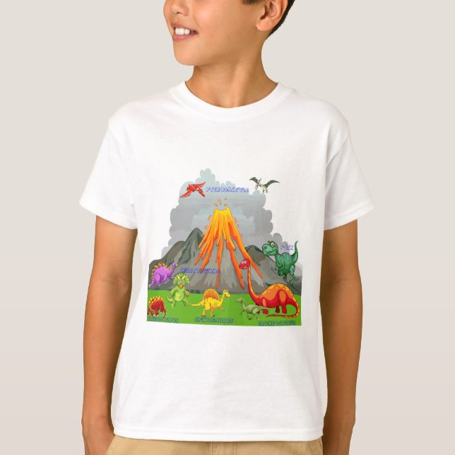 Camiseta paisajes prehistóricos dinosaurios volcanes montañ (Anverso)