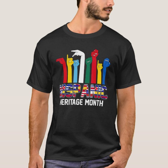 Camiseta Países en Lengua ASL: Bandera Herencia hispánica l (Anverso)