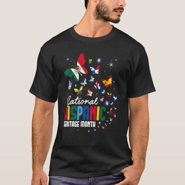 Camiseta Países Latinx Cute Bandera Mariposa Hispano Heri (Anverso)