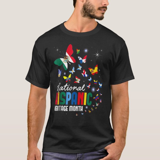 Camiseta Países Latinx Cute Bandera Mariposa Hispano Heri (Anverso)