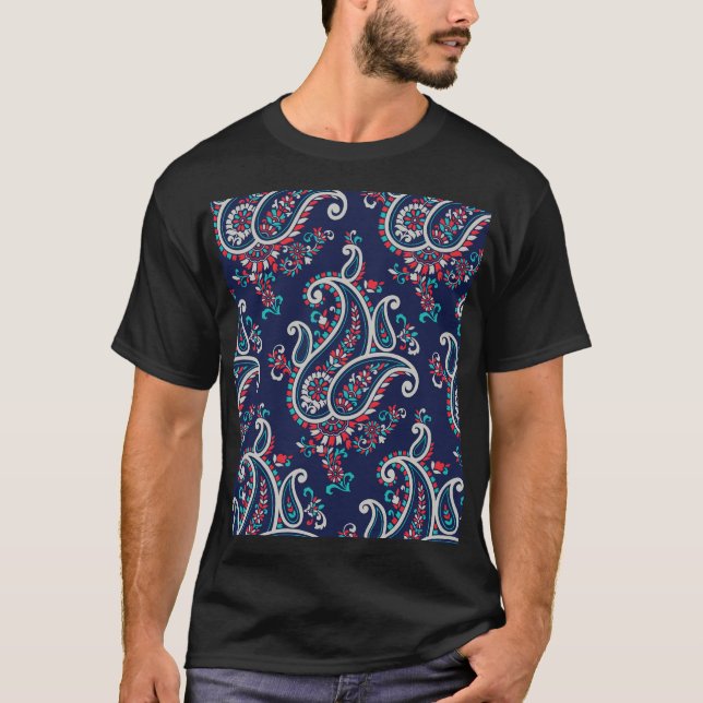Camiseta Paisley Asiática: Diseño Tradicional Sin Marea. (Anverso)