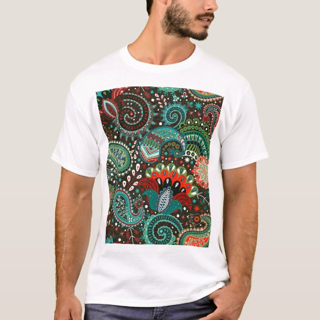 Camiseta Paisley floral: elementos de patrón sin fisuras. (Anverso)