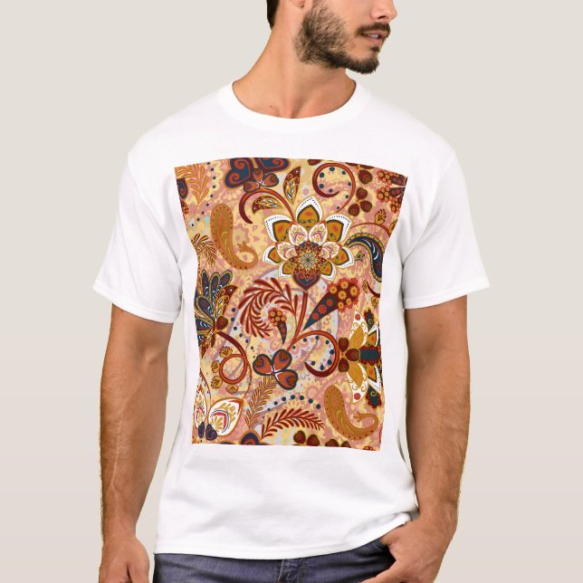 Camiseta Paisley indio: Marrón de cosecha floral (Anverso)