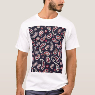 Camiseta Paisley tradicional india, patrón marino.