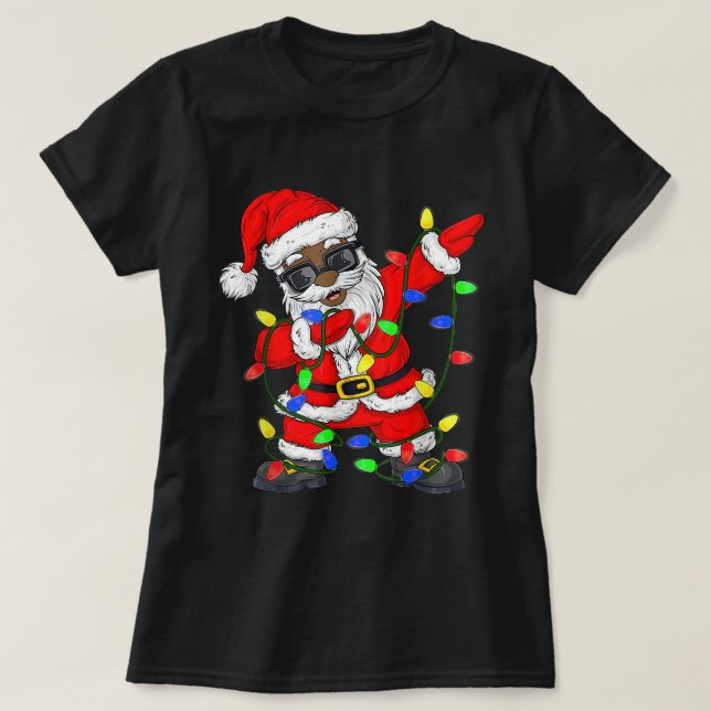 Camiseta Pajam Navidades de Papá Noel afroamericano (Diseño del anverso)