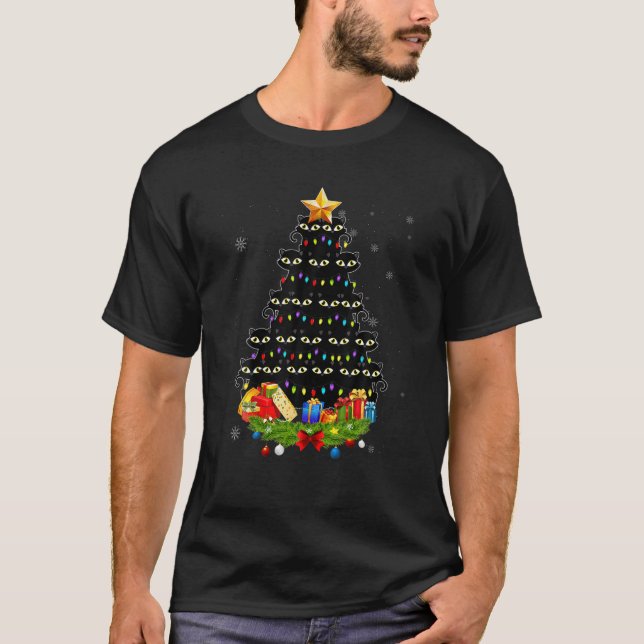 Camiseta Pajama De Árbol De Gato Negro Para Hombres Mujeres (Anverso)