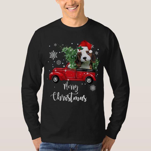 Camiseta Pajama, Navidades de Camiones Rojos de Perro Beagl (Anverso)