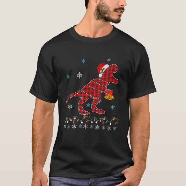 Camiseta Pajamas de Navidades de dinosaurios de búfalo rojo (Anverso)