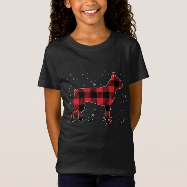 Camiseta Pajamas de Red Plaid Buffalo Boston Terrier Navida (Anverso)