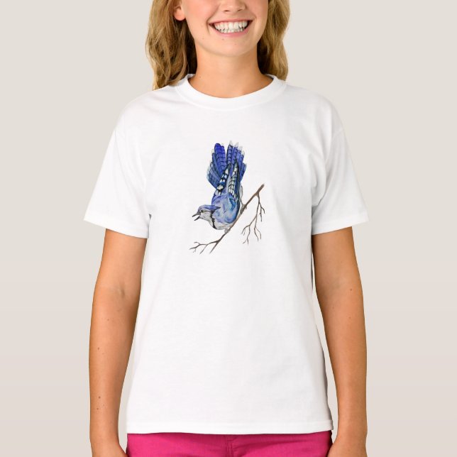 Camiseta Pajarera azul acuarela (Anverso)