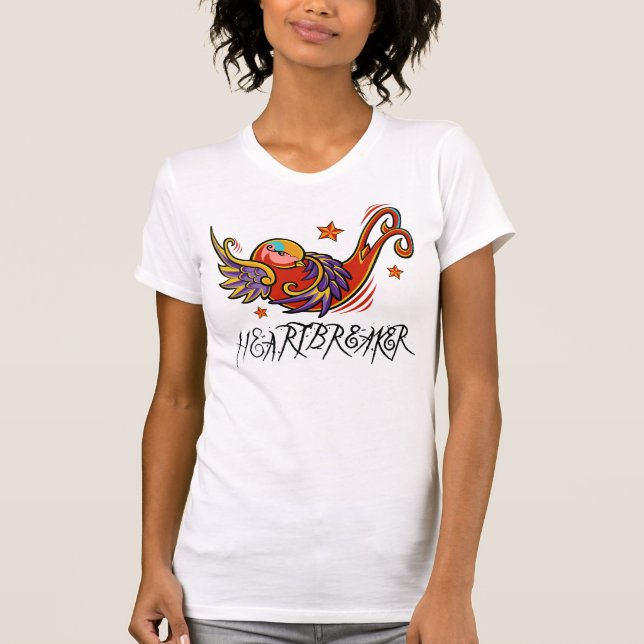 Camiseta Pájaro artístico del tatuaje del trago del (Anverso)