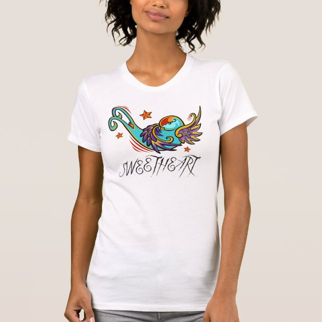 Camiseta Pájaro artístico urbano del tatuaje del trago del (Anverso)
