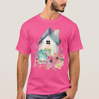 Camiseta Pájaro azul acuarela en frito salvaje de flores