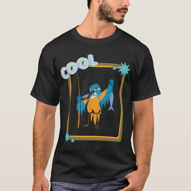 Camiseta Pájaro azul captura peces. (Anverso)