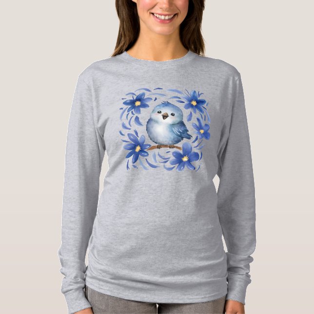 Camiseta Pájaro azul con flores (Anverso)