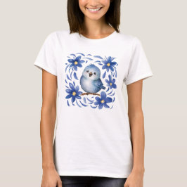 Camiseta Pájaro azul con flores