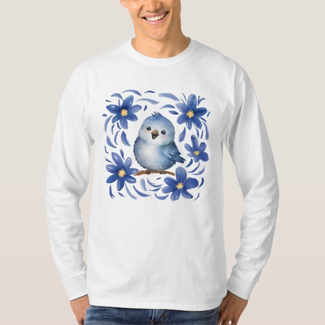 Camiseta Pájaro azul con flores (Anverso)