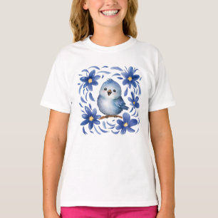 Camiseta Pájaro azul con flores