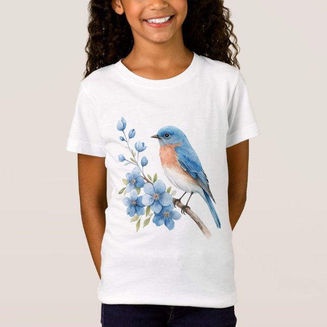 Camiseta Pájaro azul con flores azules (Anverso)