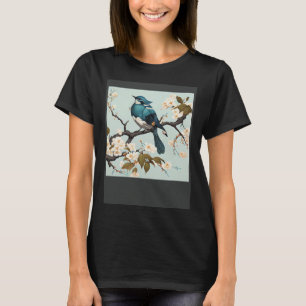 Camiseta Pájaro azul de waxbill en flor blanco japonés