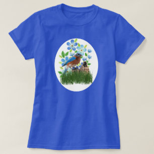 Camiseta Pájaro azul en jardín de flores / Amante de las av